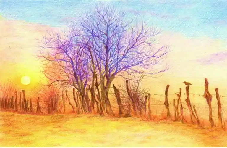 彩铅风景美丽的阿尔山晨曦作者麦小朵