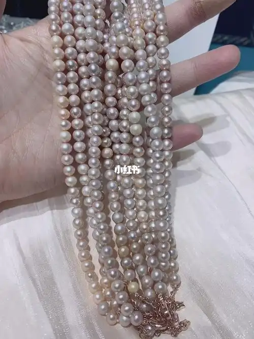 稀有香槟色淡水6到65珍珠项链42775cm
