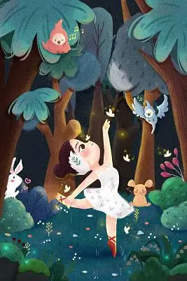 起舞的小女孩  舞蹈插画 小森林 jpg素材舞蹈插画绘画