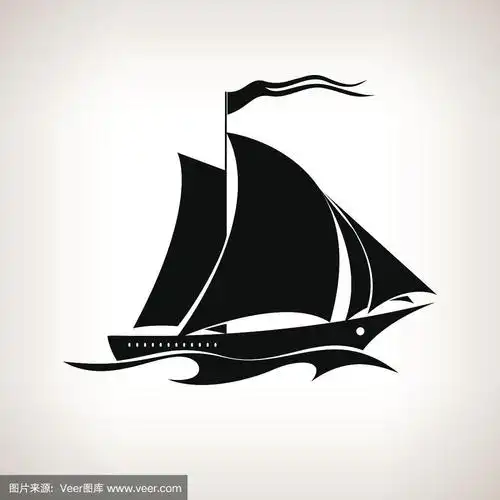 剪影帆船在一个灯光背景,矢量插图