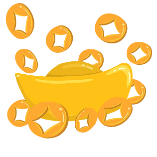 手绘新年发财金币元宝插画