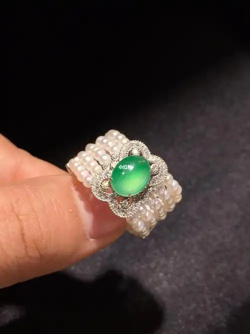 甜阳绿珍珠戒指浪漫宫廷款
