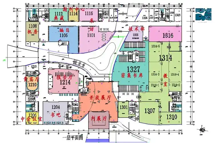 首页—关于图书馆—仙林新馆建设概况—新馆功能布局二层平面图区域