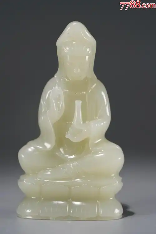 清代和田玉净瓶观音摆件