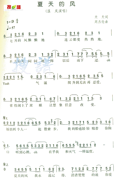 夏天的风简谱(图1)