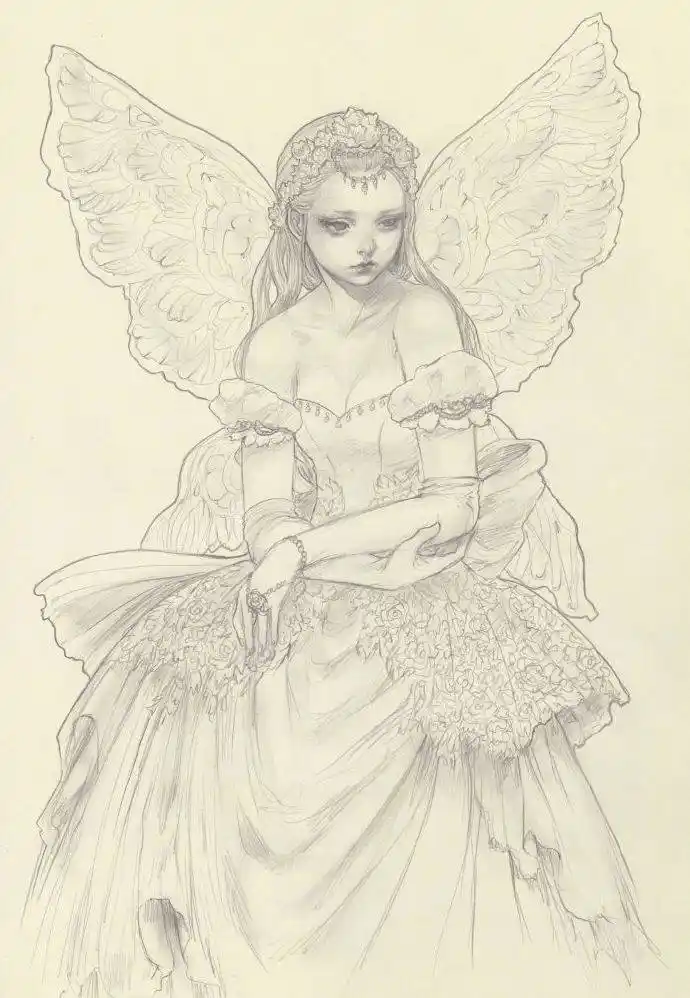 自动铅笔人物手绘素材,还没上色就觉得好美