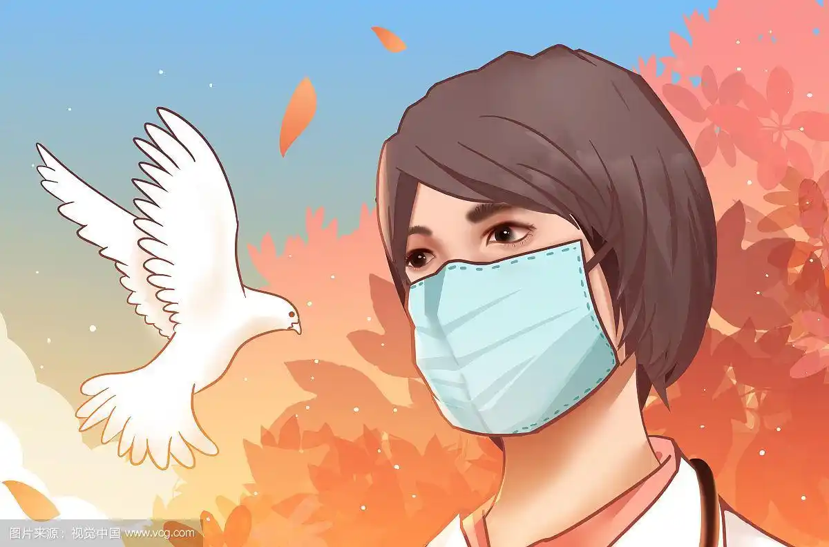 卡通手绘女医生戴口罩插画
