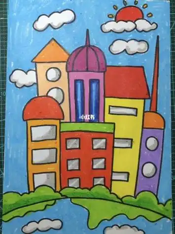 高楼大厦的画法步骤在线图片欣赏城市楼房简笔画带颜色儿童画中高楼