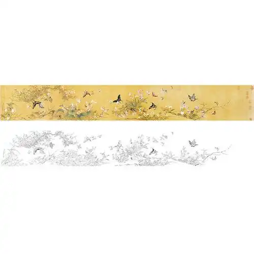 郎世宁余省百蝶图工笔花鸟白描底稿ls13