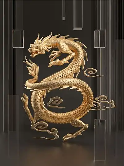 56c4d立体龙抬头中国龙形象模型395623龙金龙双龙戏珠中国龙2023107