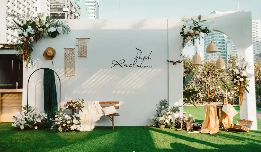 户外婚礼,小清新白绿色搭配简洁