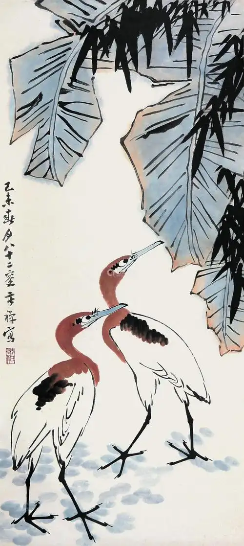 李苦禅 芭蕉双禽 立轴 纸本