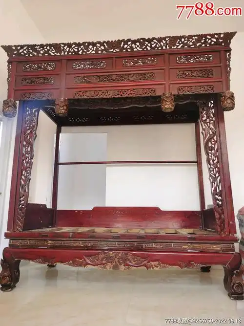 楠木雕刻人物,花鸟架子床,完整牢固,全品保老_价格28800元【韩掌柜啊