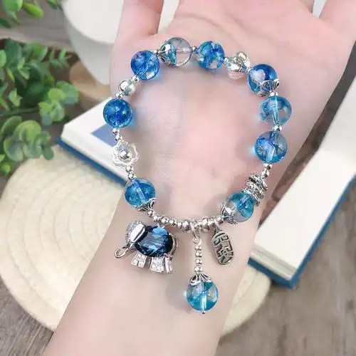 新品热销手饰首饰礼品配饰设计感手工手串蓝色凤羽幽灵大象手链女