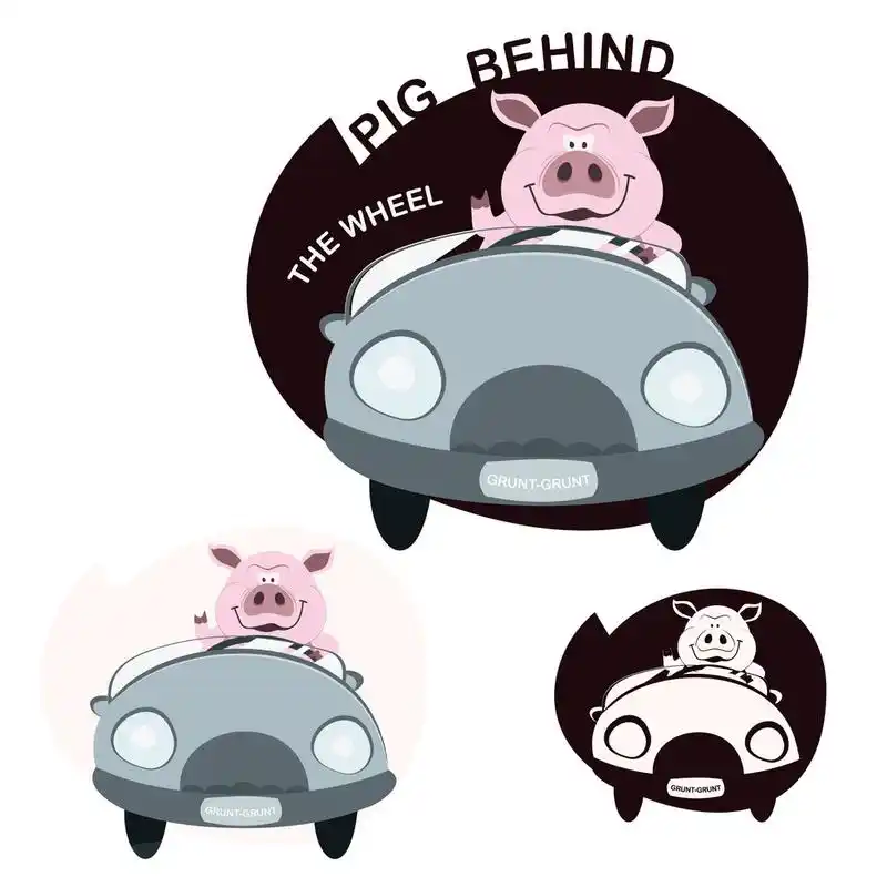 猪驾驶的汽车,由车图标卡通猪