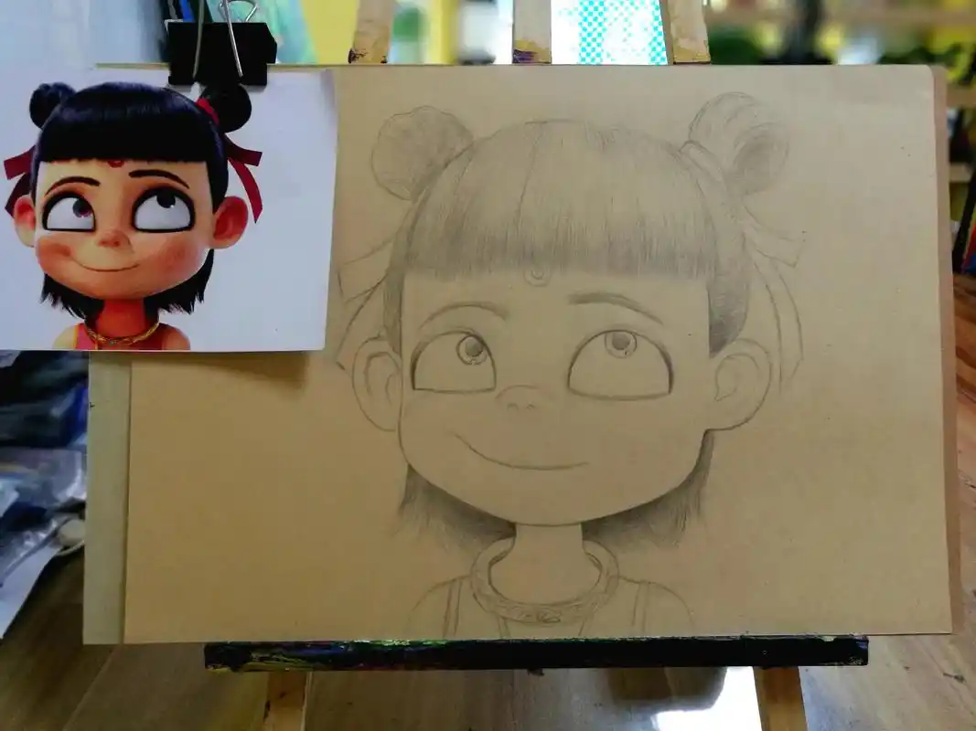 哪吒彩铅手绘 纸张:240克浅色牛皮纸 笔:三福霹雳马油性1 - 抖音