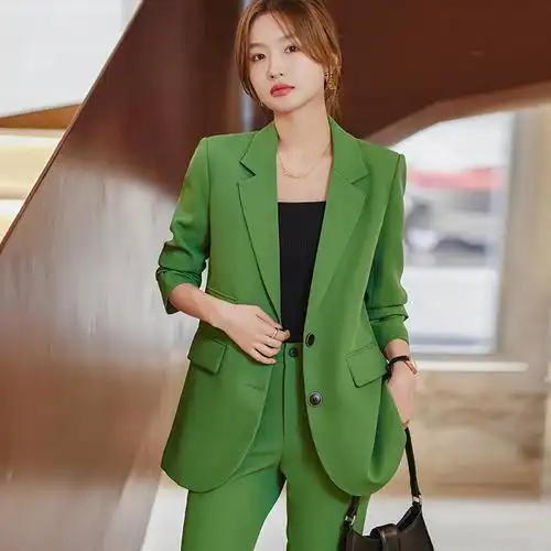 休闲绿色西装外套女春秋高级感正装工作服气质女神范西服套装早春