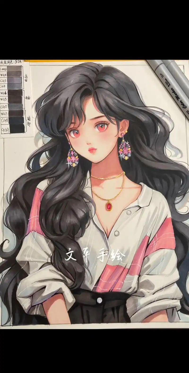 复古系马克笔人物手绘步骤分享.好喜欢这长发 #手绘 #马克笔 - 抖音