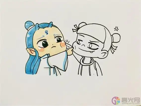 敖丙和哪吒简笔画
