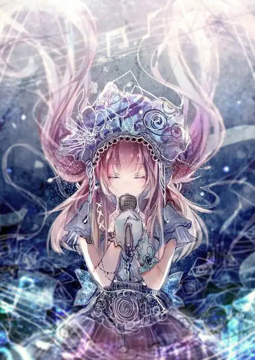 深蓝动漫女孩音乐麦克风唱歌女神