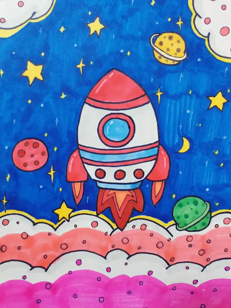 儿童创意画 | 坐上火箭去流浪.大班以上可画,儿童创意画,坐 - 抖音