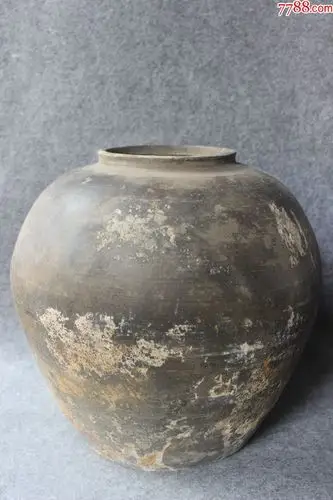 战国汉代窄口灰陶罐古朴特大陶瓮完整包老高30厘米储水老陶器