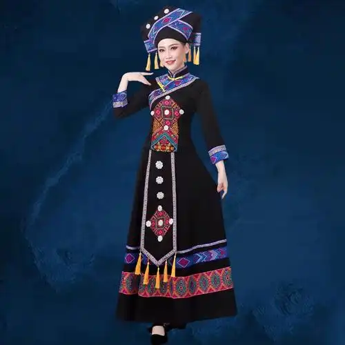 新款刺绣成人女长裙广西壮族服饰三月三民族演出服饰少数民族服装