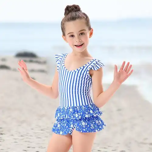 儿童泳衣女童 公主幼儿宝宝1-8岁连体洋气婴儿女孩裙式温泉游泳衣 9