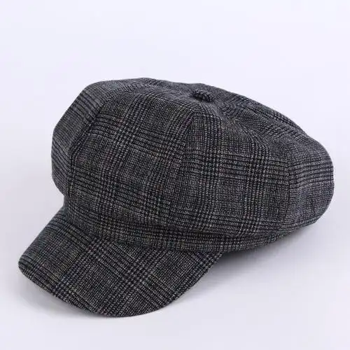 秋冬复古英伦八角帽条纹百搭鸭舌帽韩版蓓蕾帽潮流贝雷帽工厂批发