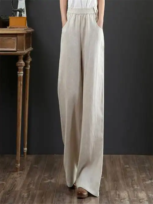 (今日10折)棉麻裤子阔腿裤女大码亚麻长裤直筒裤春夏高腰垂感显瘦麻料