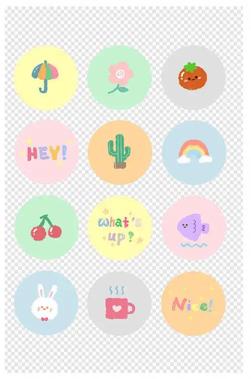 手绘彩色卡通可爱贴纸图案小元素-众图网