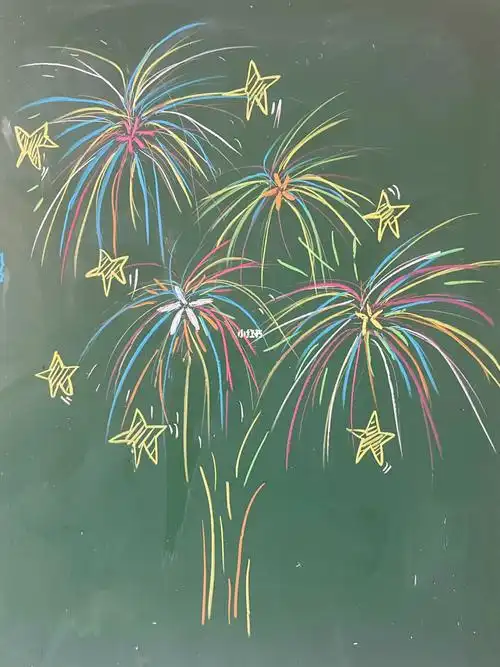 黑板简笔画绽放的烟花