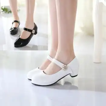 女中学生演出皮鞋童白色12儿童小高跟公主鞋中大童学生方口孩瓢鞋此款