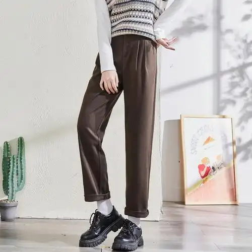 9元,叠加优惠券]唐狮秋季新款休闲裤女毛呢哈伦裤宽松高腰显瘦萝卜裤