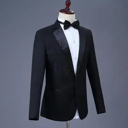 精品新款演出服男成人歌手主持人服装舞台大合唱男士黑色礼服西服