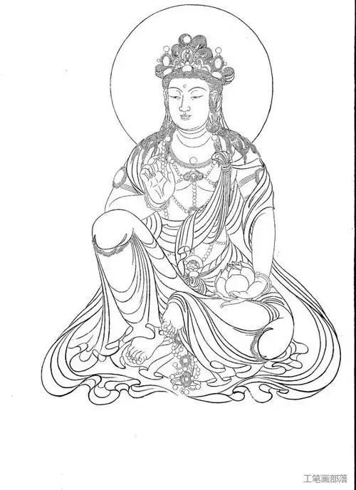 素材| 一组工笔画白描佛像观音菩萨底稿35图
