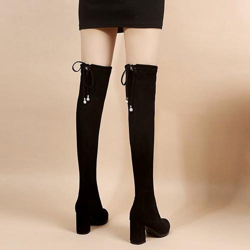 韩版高筒靴小个子秋冬加绒弹力过膝靴子高跟瘦瘦长靴女2023年新款