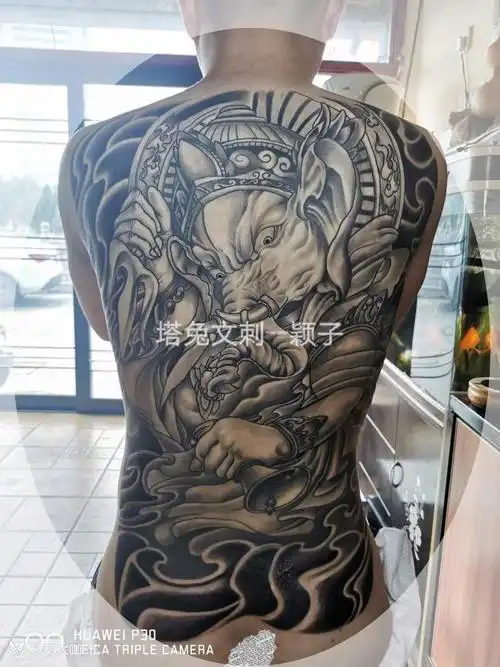 象神满背_纹身图案手稿图片_塔兔文刺——颖子的纹身作品集