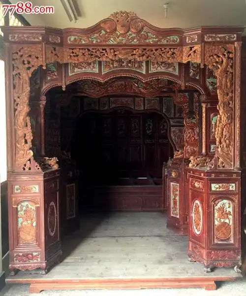 明清古旧家具-xq-1608镏金雕刻三进千工拔步床13857791050