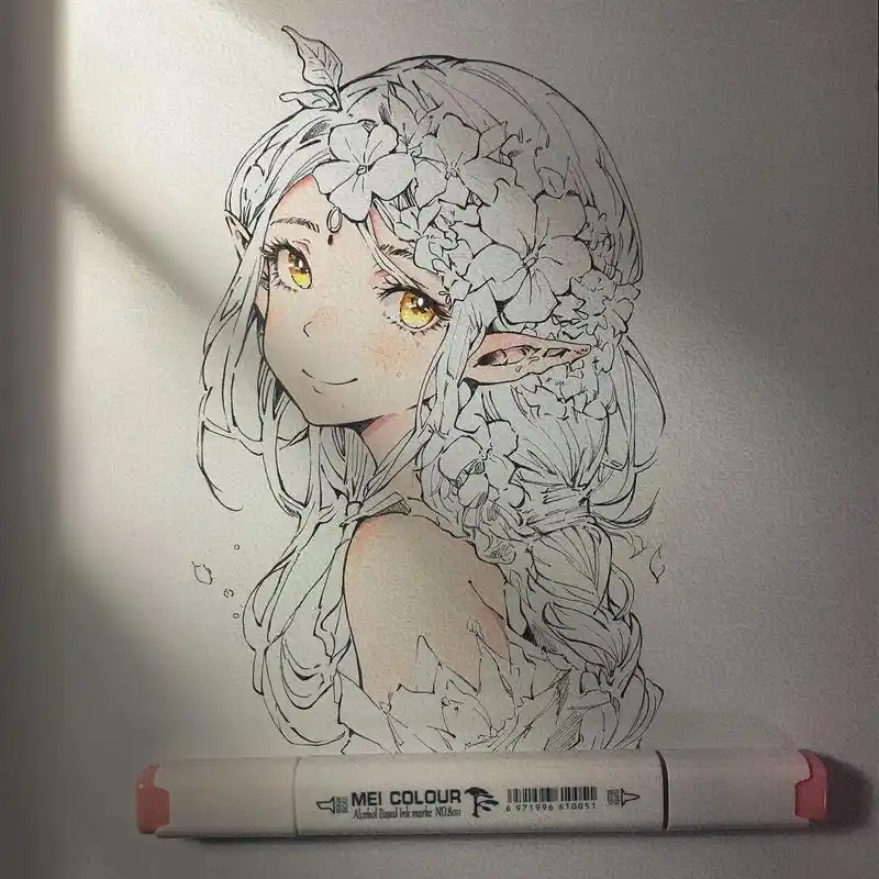 金色瞳孔的花仙子来了.#临摹 #手绘 #乱涂乱画 #图文伙伴 - 抖音