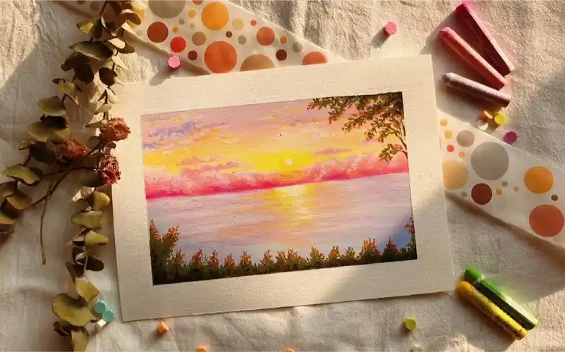 【油画棒教程】恋爱中的粉色系风景画,画附小画去表白吧!