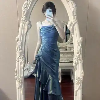 弗仑诺晚宴礼服女公主鱼尾裙婚礼宴会成人礼日常聚会蓝色人鱼姬高端