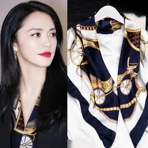 工厂直销姚晨同款真丝桑蚕丝大方巾围巾手工卷边 空调披肩防晒