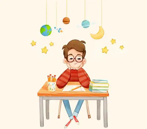 书桌前写作业的男孩