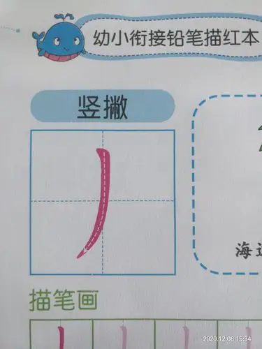 语文笔顺:竖撇.     书写要求:起笔重顿,再向左下弯撇出.