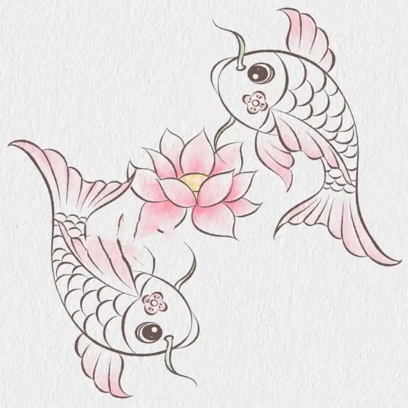 简笔画打卡第5天 | 锦鲤戏莲 在中国古代文化中,莲花和锦鲤是非常受