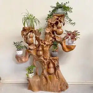 精品天然香樟木根雕花架纯手工雕刻实木树根家居实用摆件实木摆件