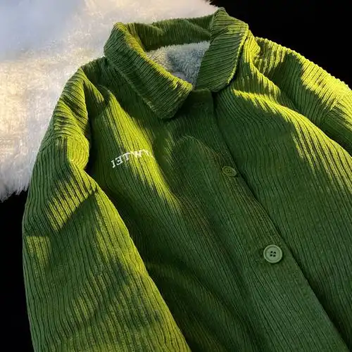 绿色高级感vintage复古灯芯绒外套男女冬季宽松小众羊羔毛棉服ins
