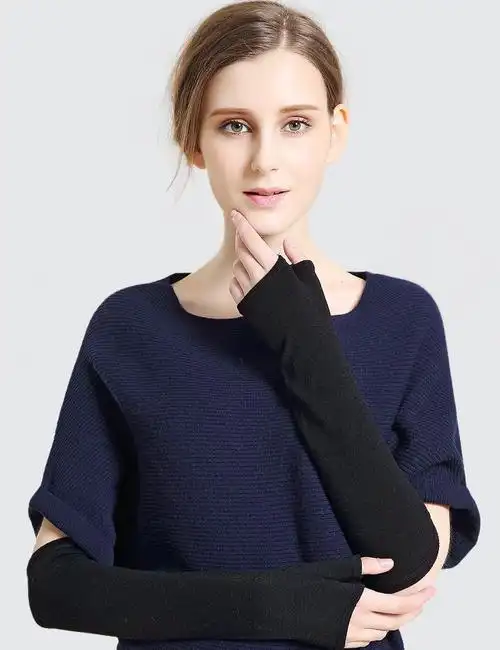 新款羊绒手臂套袖套女秋冬长款半指手套针织加厚羊毛线保暖假袖子
