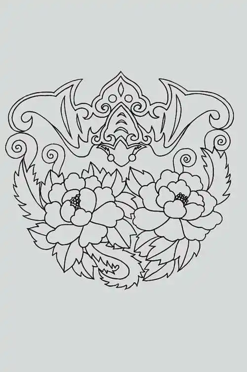 花朵黑色手绘古典线描纹样矢量素材